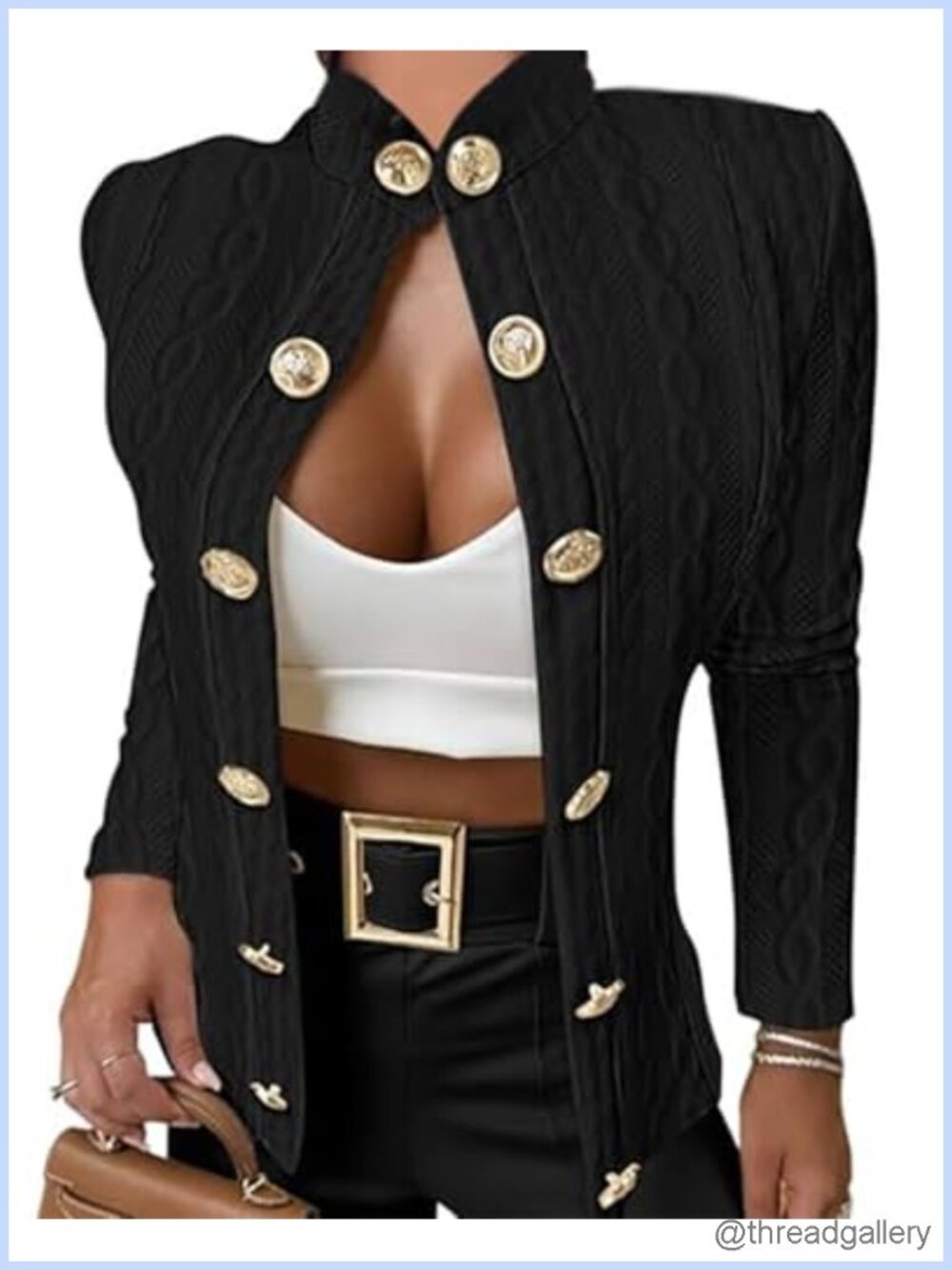 Argyle Cable Knit Cropped Jacket Stand Collar Button Front